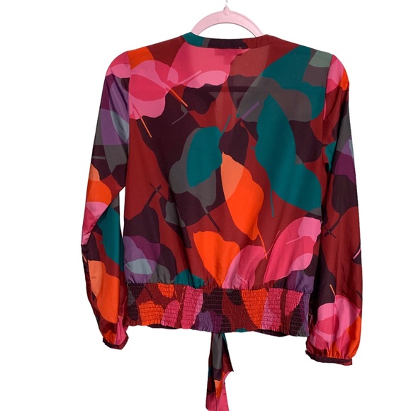 ALLISON JOY RED GRAPHIC PRINT LONG SLEEVE FRONT BUTTON CLOSURE CLASSIC BLOUSE - Picture 3 of 15